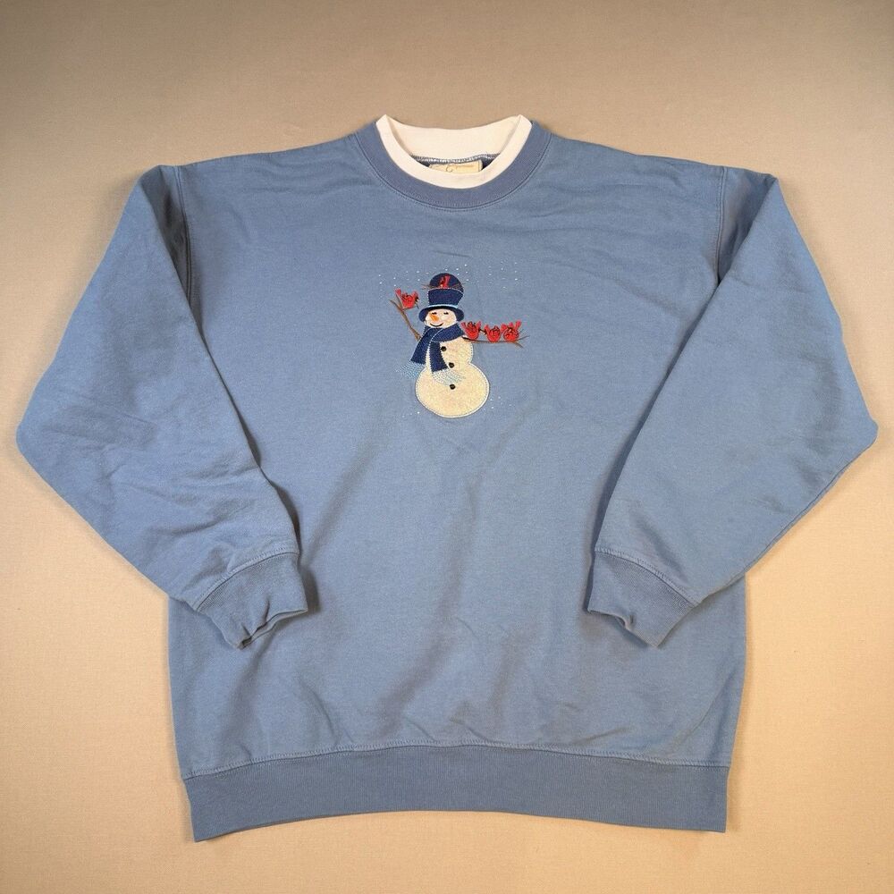 VTG M&C Sportswear Crewneck Sweatshirt Large Winter Snowman Grandma Cottagecore